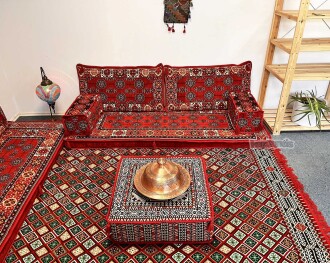 Shark Anatolia  Afgan Desenli Şark Köşesi İkili Sedir Takımı Kırmızı - 9