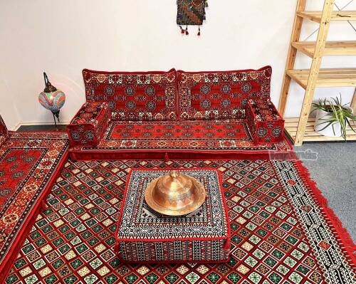 Shark Anatolia  Afgan Desenli Şark Köşesi İkili Sedir Takımı Kırmızı - 9