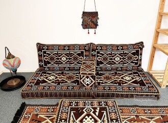 Anatolian Oriental Floor Cushion Set for Two Anatolian Pattern - Brown