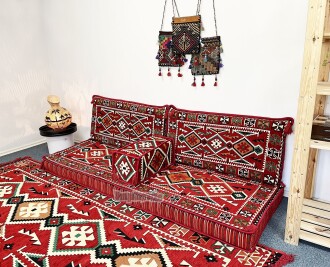 Shark Anatolia Anadolu Şark Köşesi İkili Sedir Takımı Kırmızı - 3