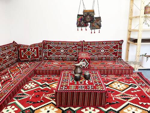 Shark Anatolia Anadolu Şark Köşesi İkili Sedir Takımı Kırmızı - 6