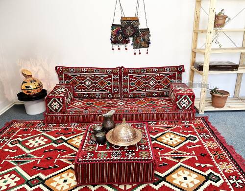 Shark Anatolia Anadolu Şark Köşesi İkili Sedir Takımı Kırmızı - 7