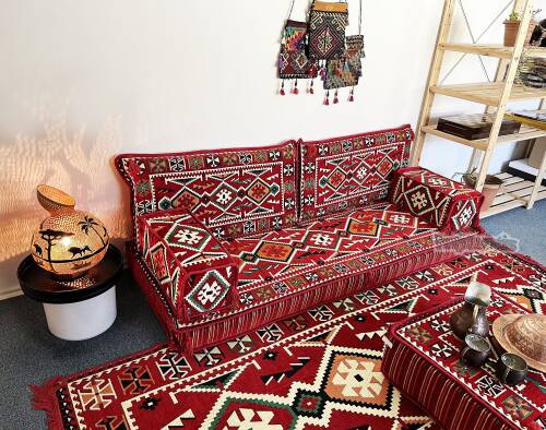 Shark Anatolia Anadolu Şark Köşesi İkili Sedir Takımı Kırmızı - 9