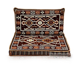 Turkish Oriental Floor Cushion Set for One Anatolian Pattern - Brown