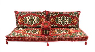 Shark Anatolian Apache Pattern Oriental Corner Double Floor Cushion Set Red