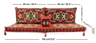 Shark Anatolia Apaçi Şark Köşesi İkili Sedir Takımı Kırmızı - 4