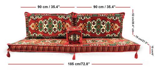 Shark Anatolia Apaçi Şark Köşesi İkili Sedir Takımı Kırmızı - 4
