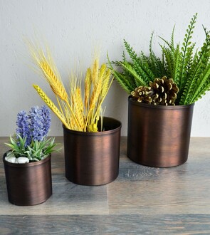 Copper Flower Pot 3 Pieces Set Handmade Antique Look Brushed (14,5 - 10 - 7 cm)