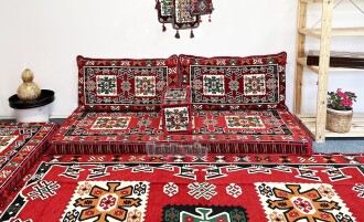Shark Anatolian Pergamon Oriental Corner Double Floor Seating Set Red