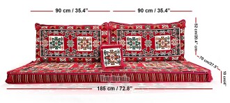 Shark Anatolia Bergama Şark Köşesi İkili Sedir Takımı Kırmızı - 4