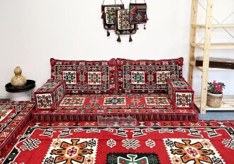 Shark Anatolia Bergama Şark Köşesi İkili Sedir Takımı Kırmızı - 5