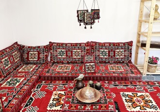 Shark Anatolia Bergama Şark Köşesi İkili Sedir Takımı Kırmızı - 7