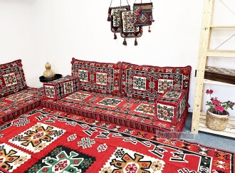 Shark Anatolia Bergama Şark Köşesi İkili Sedir Takımı Kırmızı - 10