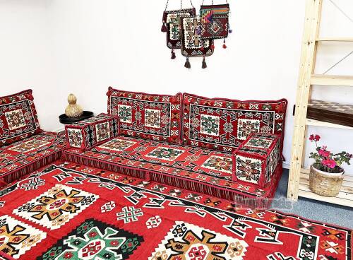 Shark Anatolia Bergama Şark Köşesi İkili Sedir Takımı Kırmızı - 10