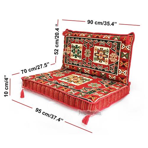 Shark Anatolia Bergama Şark Köşesi Tek Kişilik Sedir Takımı Kırmızı - 3