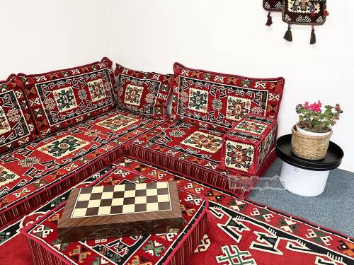 Shark Anatolia Bergama Şark Köşesi Tek Kişilik Sedir Takımı Kırmızı - 5