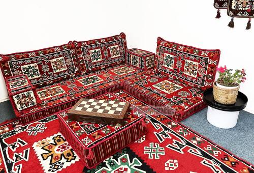 Shark Anatolia Bergama Şark Köşesi Tek Kişilik Sedir Takımı Kırmızı - 7