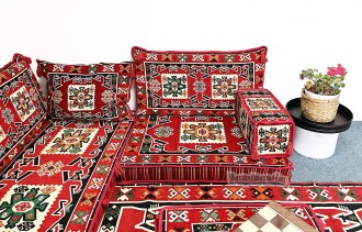 Shark Anatolia Bergama Şark Köşesi Tek Kişilik Sedir Takımı Kırmızı - 9