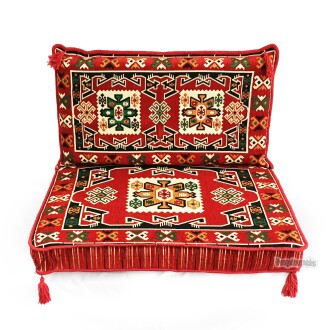 Shark Anatolia Bergama Şark Köşesi Tek Kişilik Sedir Takımı Kırmızı - 10