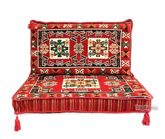 Shark Anatolia Bergama Şark Köşesi Tek Kişilik Sedir Takımı Kırmızı 