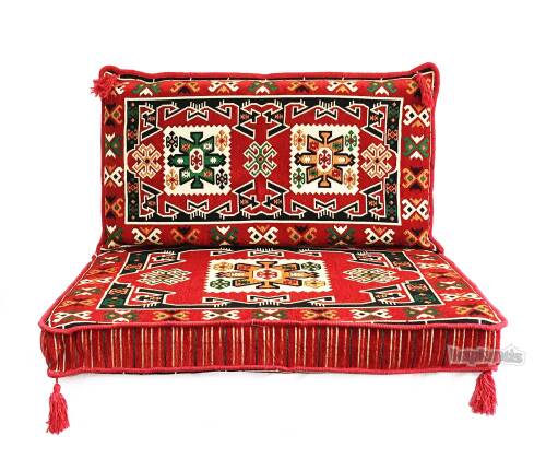 Shark Anatolia Bergama Şark Köşesi Tek Kişilik Sedir Takımı Kırmızı - 1