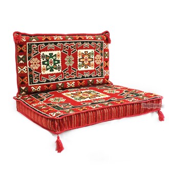 Shark Anatolia Bergama Şark Köşesi Tek Kişilik Sedir Takımı Kırmızı - 2