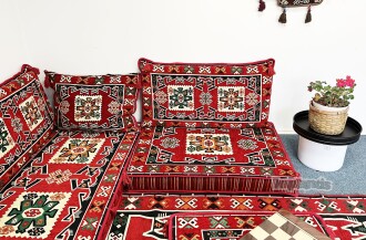 Shark Anatolia Bergama Şark Köşesi Tek Kişilik Sedir Takımı Kırmızı - 6