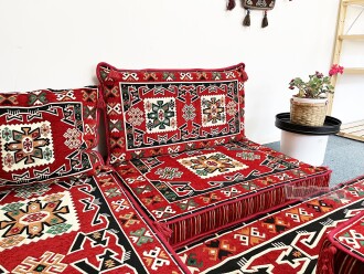 Shark Anatolia Bergama Şark Köşesi Tek Kişilik Sedir Takımı Kırmızı - 8