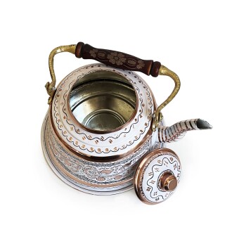 Shark Anatolia Beyaz Bakır Çaydanlık Erzincan El İşleme 10 Kişilik - 8