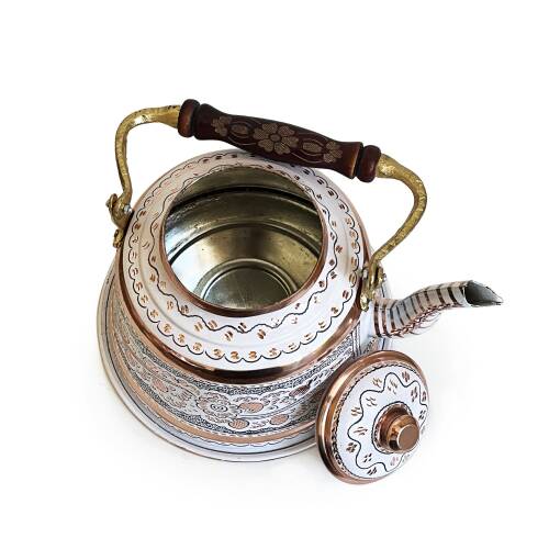 Shark Anatolia Beyaz Bakır Çaydanlık Erzincan El İşleme 10 Kişilik - 8