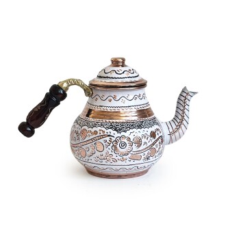 Shark Anatolia Beyaz Bakır Çaydanlık Erzincan El İşleme 10 Kişilik - 9