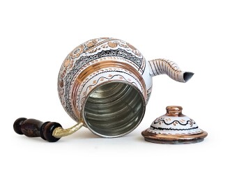 Shark Anatolia Beyaz Bakır Çaydanlık Erzincan El İşleme 10 Kişilik - 10