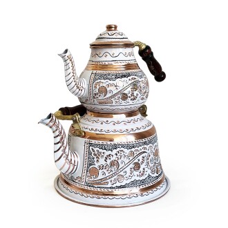 Shark Anatolia Beyaz Bakır Çaydanlık Erzincan El İşleme 10 Kişilik - 4