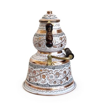 Shark Anatolia Beyaz Bakır Çaydanlık Erzincan El İşleme 10 Kişilik - 6