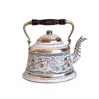 Shark Anatolia Beyaz Bakır Çaydanlık Erzincan El İşleme 10 Kişilik - 7