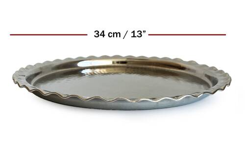 Shark Anatolia Çaldıran El Dövmesi Bakır Yuvarlak Sunum Tepsisi 34 cm Nikel - 3