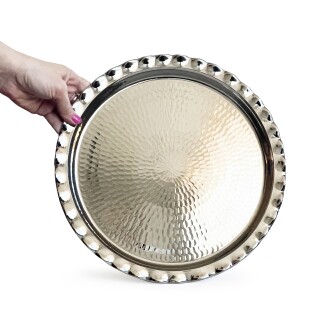 Shark Anatolia Çaldıran El Dövmesi Bakır Yuvarlak Sunum Tepsisi 34 cm Nikel - 4