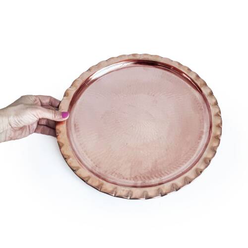 Shark Anatolia Çaldıran El Dövmesi Bakır Yuvarlak Sunum Tepsisi 34 cm - 4