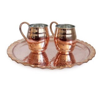 Shark Anatolia Çaldıran El Dövmesi Bakır Yuvarlak Sunum Tepsisi 34 cm - 7