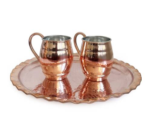 Shark Anatolia Çaldıran El Dövmesi Bakır Yuvarlak Sunum Tepsisi 34 cm - 7