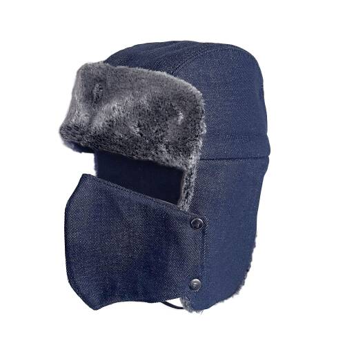 Shark Anatolia Çıkarılabilir Maskeli Pilot Kürklü Kanvas Şapka Lacivert - 1