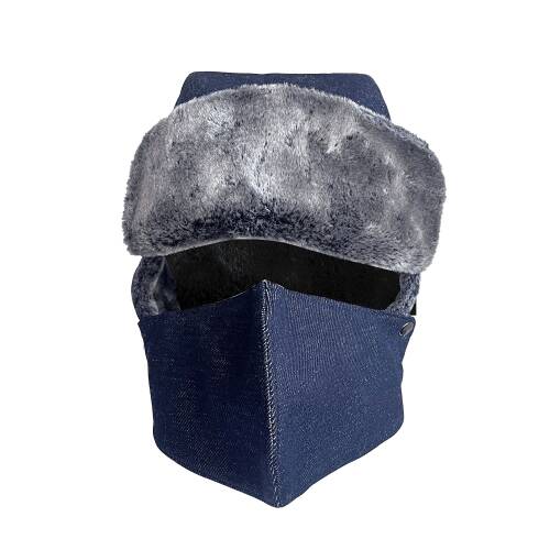 Shark Anatolia Çıkarılabilir Maskeli Pilot Kürklü Kanvas Şapka Lacivert - 2