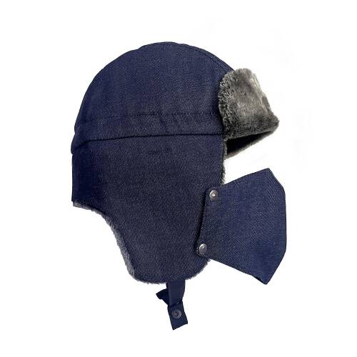 Shark Anatolia Çıkarılabilir Maskeli Pilot Kürklü Kanvas Şapka Lacivert - 3