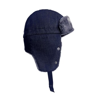 Shark Anatolia Çıkarılabilir Maskeli Pilot Kürklü Kanvas Şapka Lacivert - 4