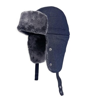 Shark Anatolia Çıkarılabilir Maskeli Pilot Kürklü Kanvas Şapka Lacivert - 5