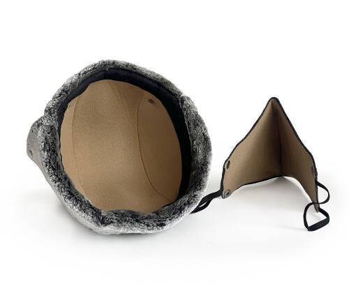 Shark Anatolia Çıkarılabilir Maskeli Pilot Kürklü Kanvas Şapka Lacivert - 8