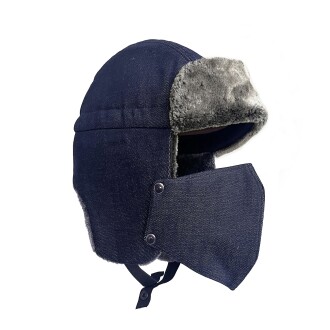 Shark Anatolia Çıkarılabilir Maskeli Pilot Kürklü Kanvas Şapka Lacivert - 9