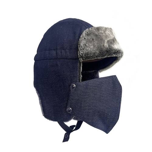 Shark Anatolia Çıkarılabilir Maskeli Pilot Kürklü Kanvas Şapka Lacivert - 9