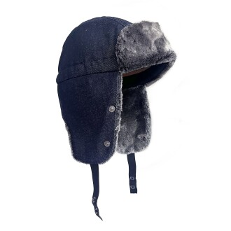 Shark Anatolia Çıkarılabilir Maskeli Pilot Kürklü Kanvas Şapka Lacivert - 10