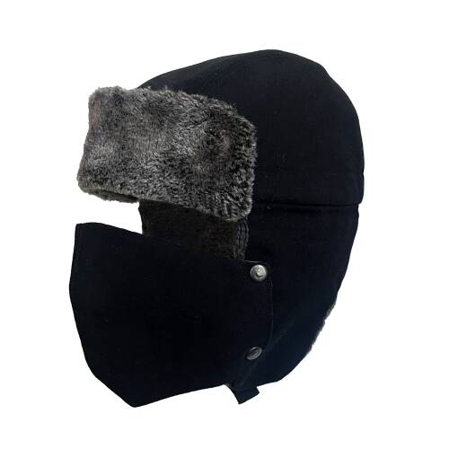 Shark Anatolia Çıkarılabilir Maskeli Pilot Kürklü Şapka Siyah - 1